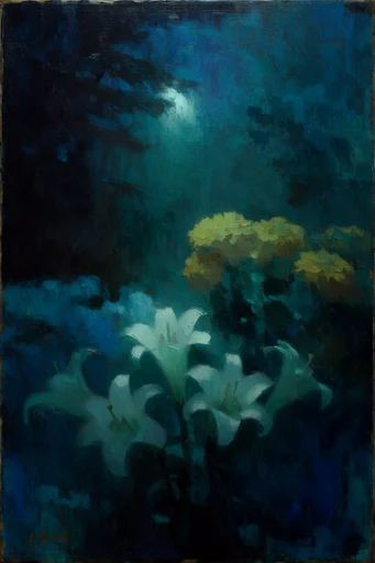 Luminous Nocturnal Abyss style reference image — expressive impasto brushwork