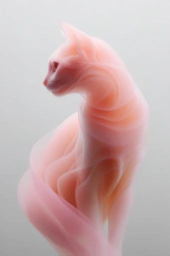 Translucent Crimson Etherealism style reference image — fluid minimalist forms