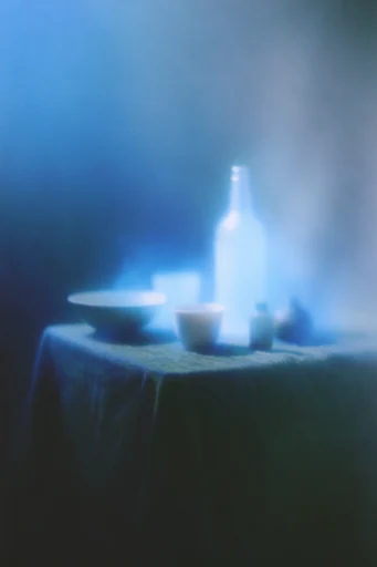 Ethereal Cyanotype Dreamscape style reference image — glowing white silhouette