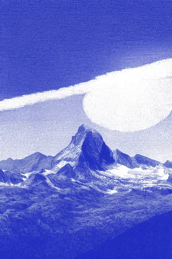 Ultramarine Graphic Printmaking style reference image — ultramarine blue duotone