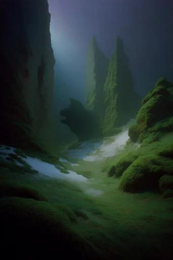 Velvet Moss Surrealism style reference image — chiaroscuro lighting