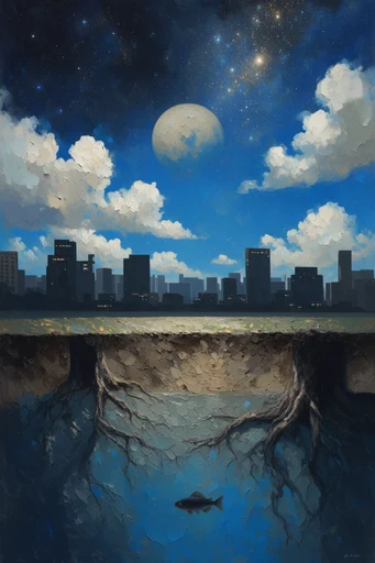 Celestial Surrealist Oil style reference image — surrealist oil painting