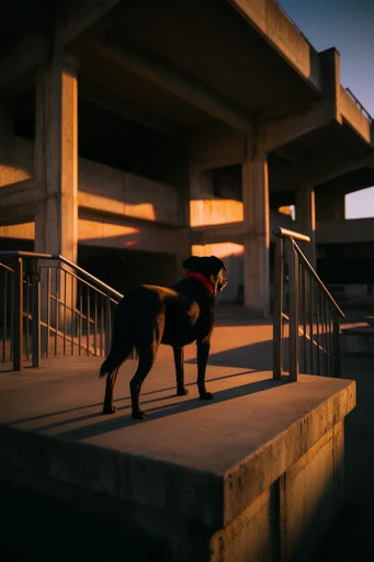 Cinematic Brutalist Solitude style reference image — warm amber glow