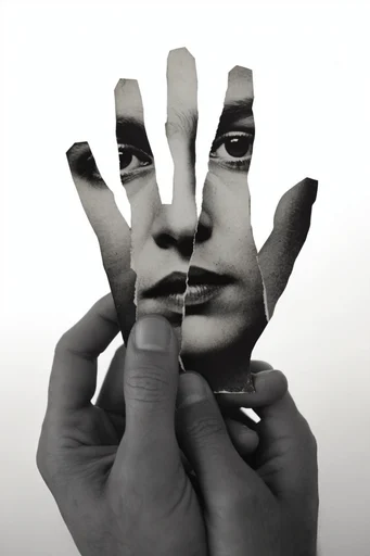 Monochrome Surrealist Collage style reference image — high contrast monochrome