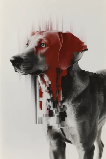 Crimson Glitch Avant-Garde style reference image — stark monochromatic aesthetic