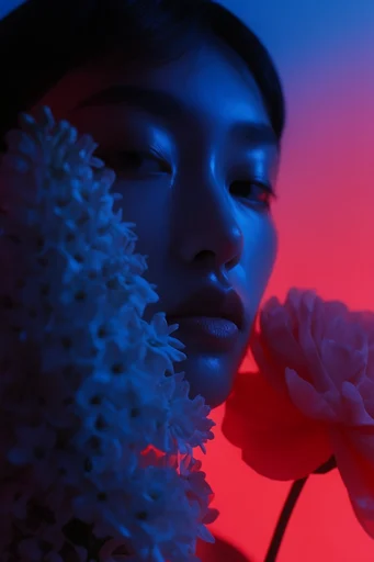 Cinematic Neon Noir style reference image — glossy skin texture