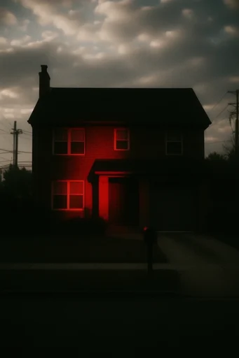 Cinematic Crimson Noir style reference image — heavy film grain