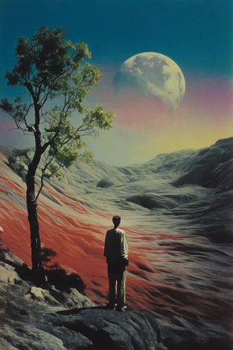 Saturated Retro Surrealism style reference image — saturated primary colors