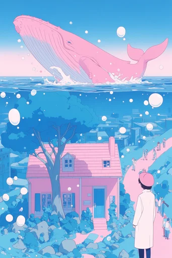 Surreal Pastel Dreamscape style reference image — bubblegum pink and sky blue