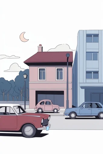 Nostalgic Anime Blueprint style reference image — minimalist background