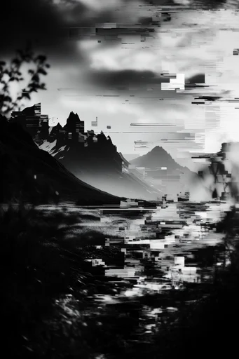 Monochrome Glitch Fragmentation style reference image — high-contrast monochrome