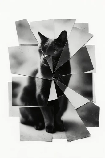 Deconstructed Monochrome Surrealism style reference image — tactile paper texture