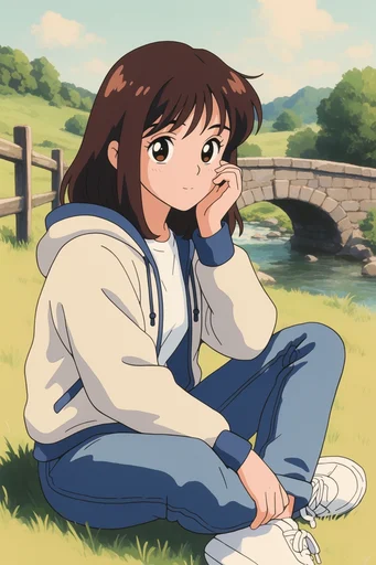 Nostalgic Anime Blueprint style reference image — character model sheet
