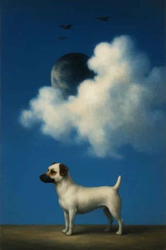 Celestial Surrealist Dichotomy style reference image — classical craquelure texture