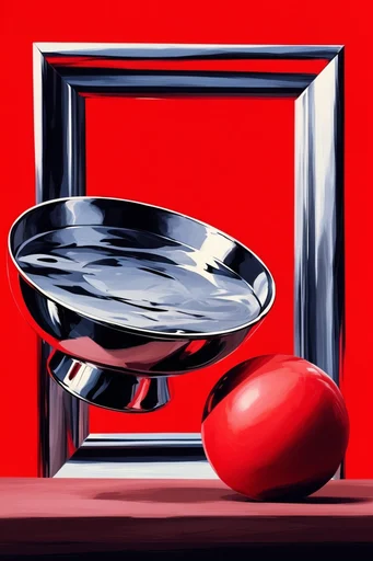 Vibrant Chrome Cyber-Surrealism style reference image — liquid chrome texture