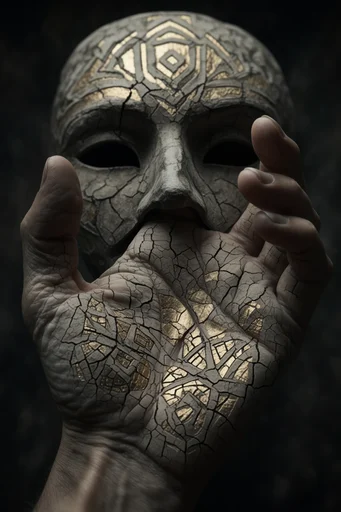 Gilded Fractured Surrealism style reference image — cracked porcelain texture