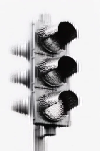 Monochrome Glitch Topology style reference image — cybernetic engraving