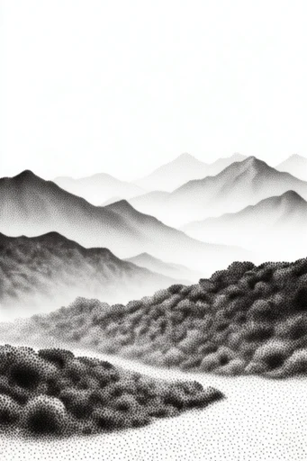 Ethereal Particulate Minimalism style reference image — monochrome stippling