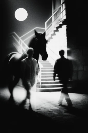 Visceral Spectral Noir style reference image — high-contrast monochrome