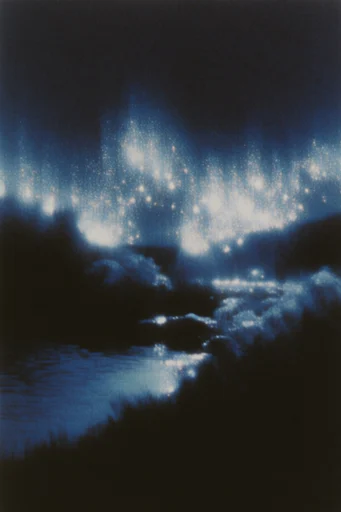 Luminous Cyan Nocturne style reference image — heavy film grain