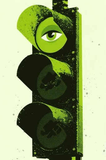 Graphic Acid Printmaking style reference image — acid green and black