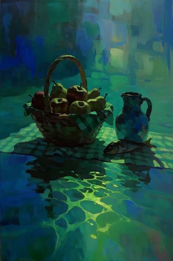 Submerged Impasto Surrealism style reference image — underwater caustic lighting