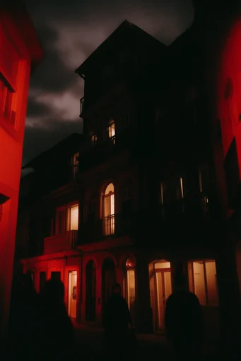 Crimson Noir Futurism style reference image — saturated red monochromatic lighting
