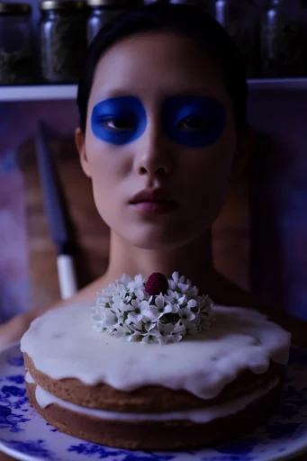 Avant-Garde Cobalt Minimalism style reference image — intimate editorial photography
