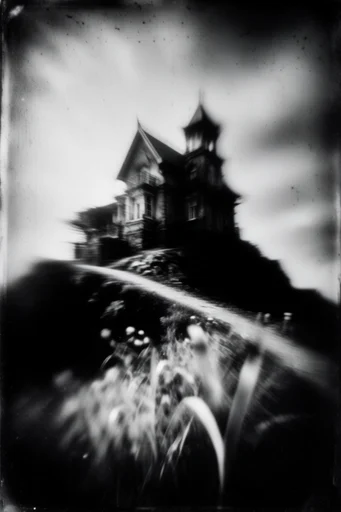 Haunting Monochrome Pictorialism style reference image — scratched film texture