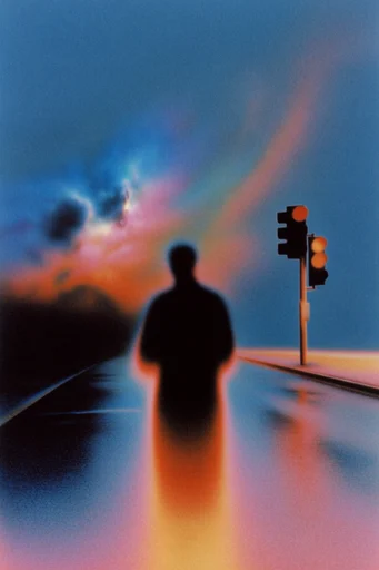 Thermal Noir Surrealism style reference image — deep teal and vibrant orange