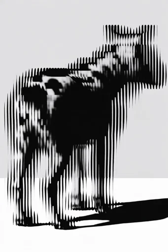 Monochrome Glitch Brutalism style reference image — op-art distortion
