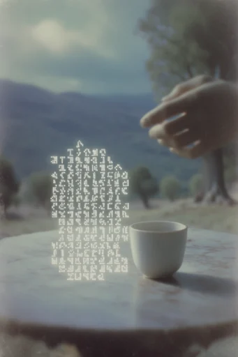 Digital Nostalgic Surrealism style reference image — typographic silhouette