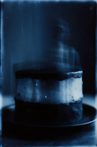 Spectral Indigo Cyanotype style reference image — degraded film texture