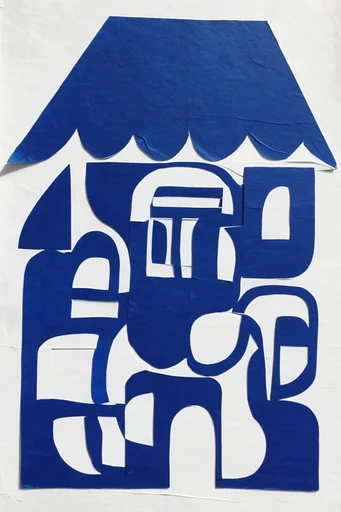 Monochrome Cobalt Surrealism style reference image — minimalist geometry