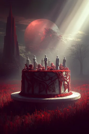 Crimson Mystic Surrealism style reference image — volumetric lighting