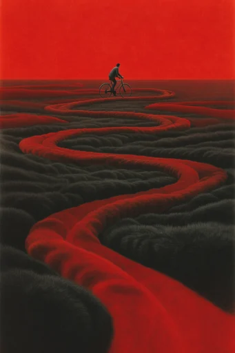 Crimson Velvet Surrealism style reference image — crimson and charcoal contrast