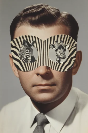 Analog Surrealist Collage style reference image — anachronistic color pops
