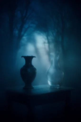 Ethereal Nocturnal Silhouette style reference image — deep indigo and cyan palette