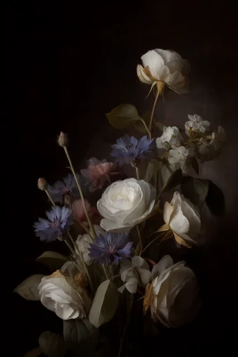 Tenebrist Botanical Melancholia style reference image — minimalist botanical