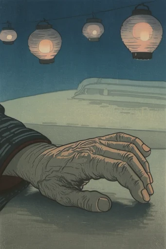 Nocturnal Woodblock Noir style reference image — graphic chiaroscuro