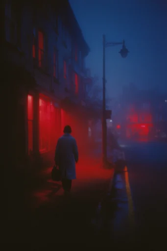 Crimson Nocturnal Liminality style reference image — atmospheric fog