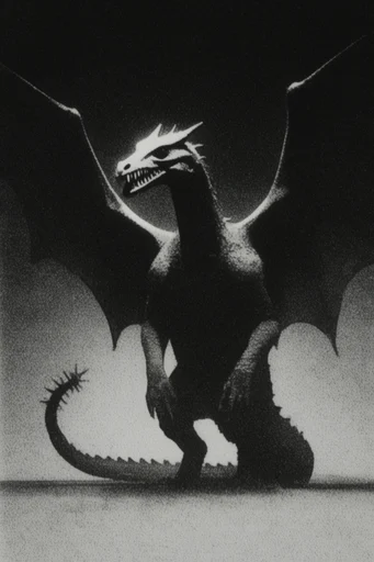 Monochromatic Occult Noir style reference image — heavy film grain