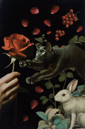 Antiquarian Surrealist Collage style reference image — chiaroscuro lighting