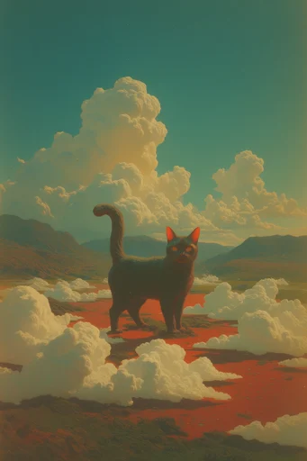 Vintage Cosmic Surrealism style reference image — volumetric clouds