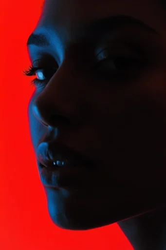 Cinematic Neon Noir style reference image — bichromatic color palette