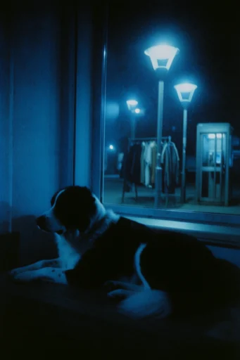 Nocturnal Cyanotype Melancholy style reference image — melancholic urban isolation