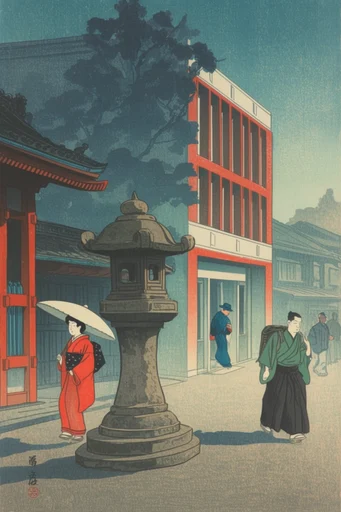 Ethereal Shin-Hanga Revival style reference image — vintage Showa era aesthetic