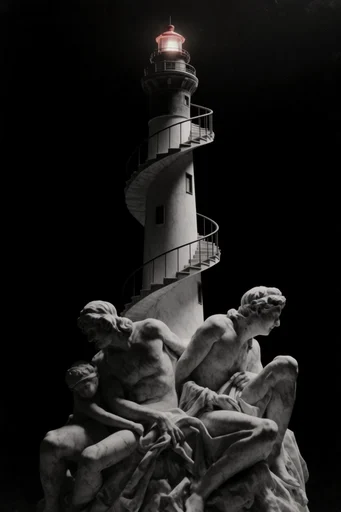 Monochrome Geometric Chiaroscuro style reference image — classical sculpture texture