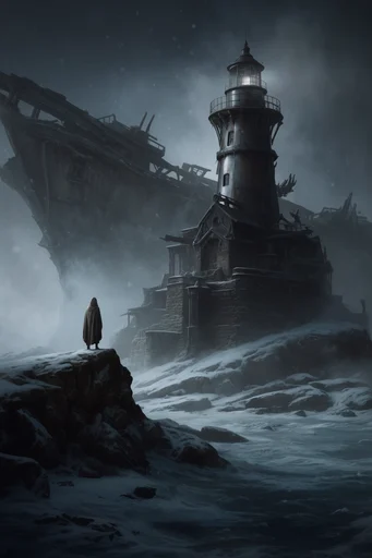 Arctic Grimdark Mythos style reference image — monumental winter landscape