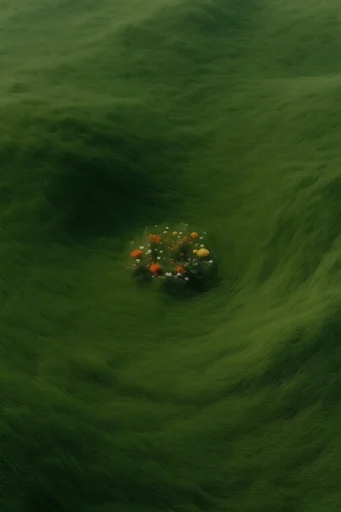Surreal Velvet Landscapes style reference image — high-angle aerial shot